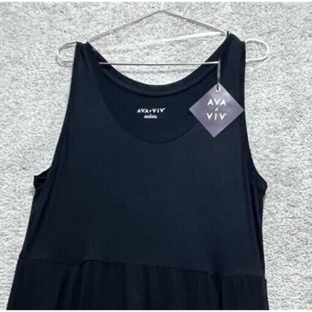 AVA & VIV Women's Asymmetric Hem Dress 1X Black Scoop Neck Sleeveless‎ Pullover - Picture 3 of 13